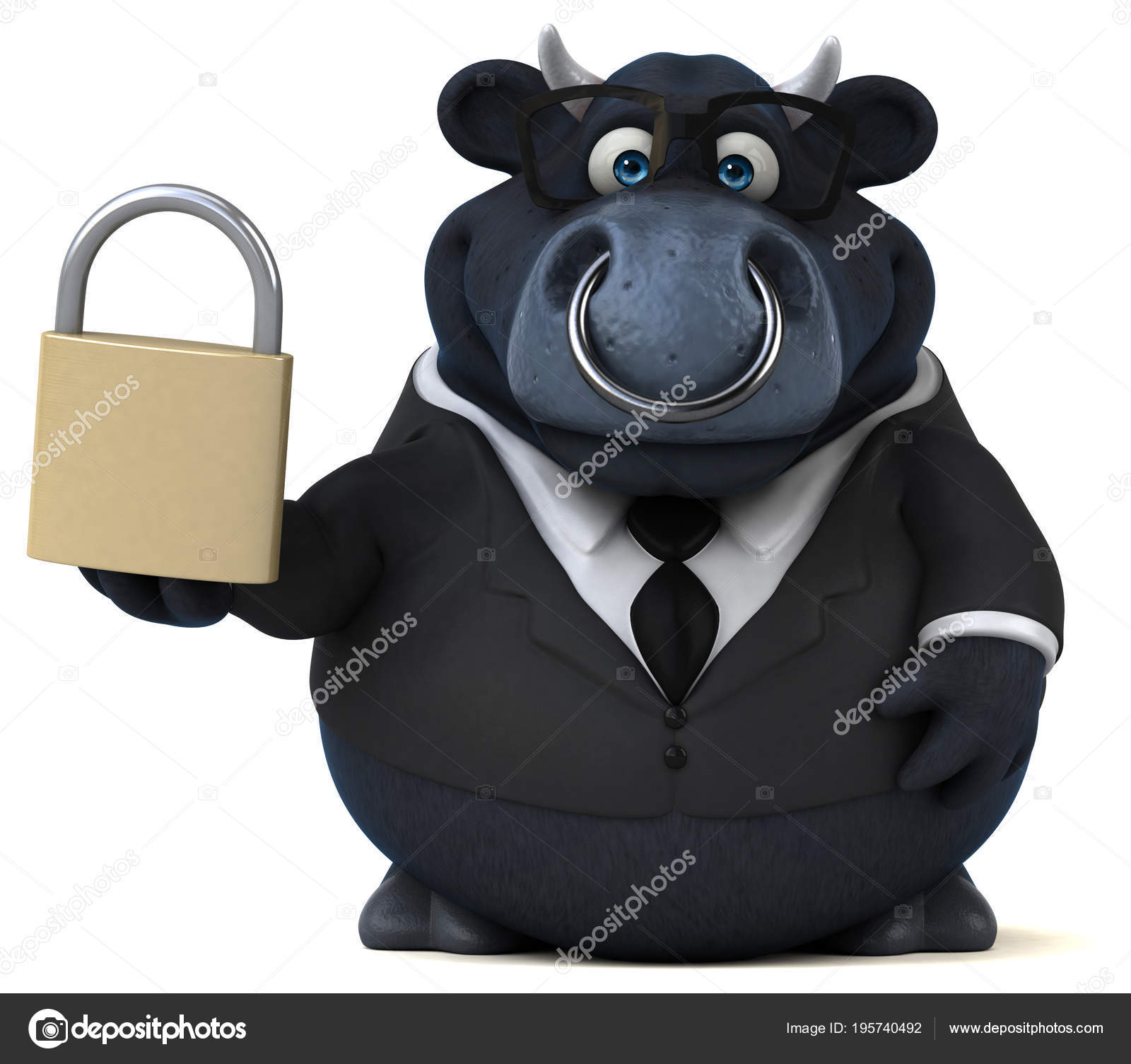 Funny Cartoon Character Holding Padlock Illustration Stock Photo by