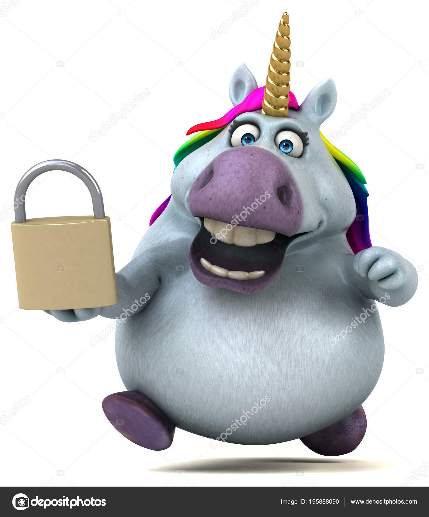 Funny Cartoon Character Holding Padlock Illustration Stock Photo by