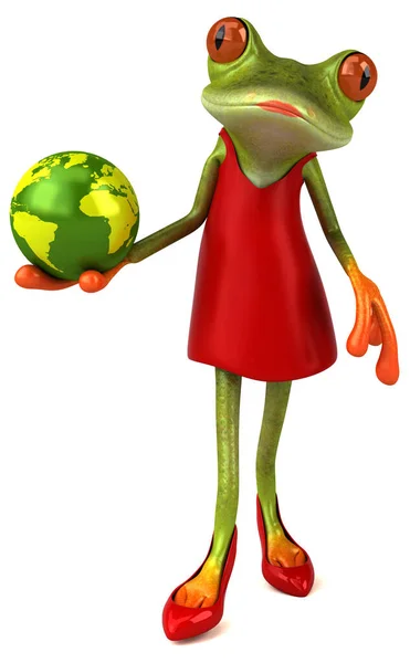 Lustiger Frosch Mit Globus Illustration — Stockfoto