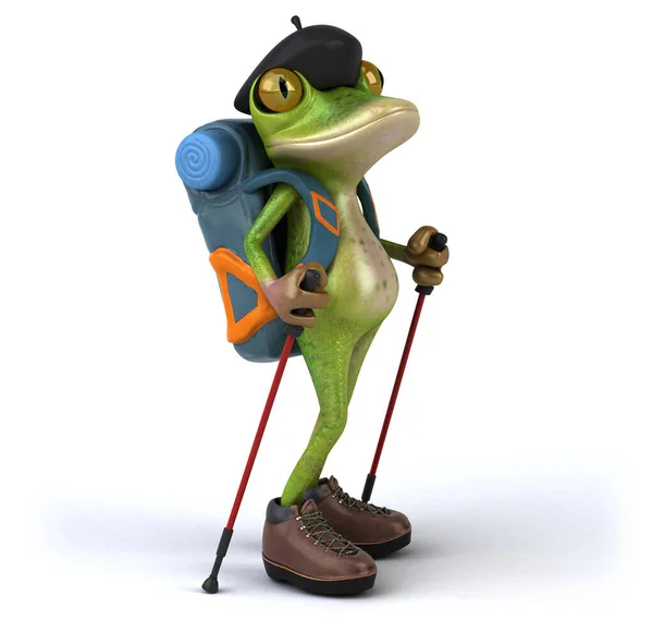 Fun backpacker frog - 3D Illustration