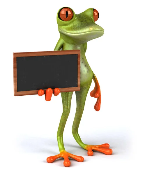 Spaß Grüne Tropische Frosch Mit Einer Kreidetafel — Stockfoto