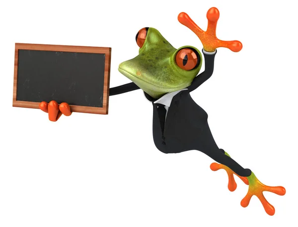 Spaß Grüne Tropische Frosch Mit Einer Kreidetafel — Stockfoto
