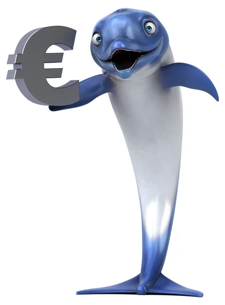 Szórakoztató Delfin Euróval Illusztráció — Stock Fotó