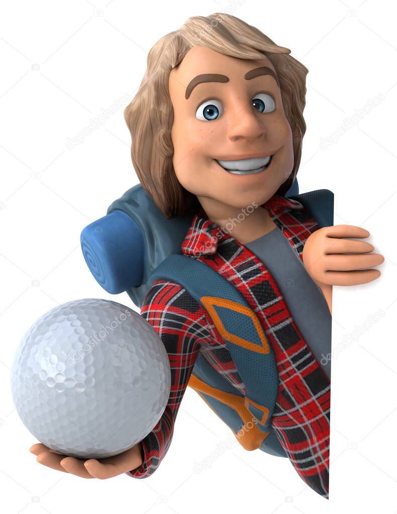 Fun cartoon character with ball - 3D Illustration