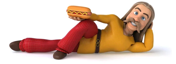 Personagem Desenho Animado Divertido Com Hotdog Ilustração — Fotografia de Stock