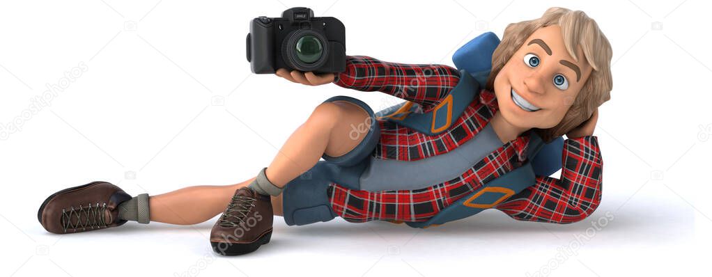 Fun cartoon character with camera   - 3D Illustration