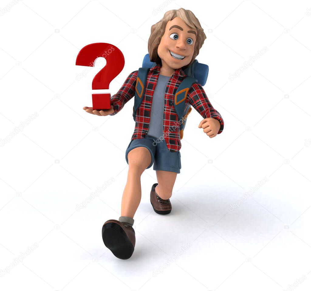 Fun cartoon character with question - 3D Illustration