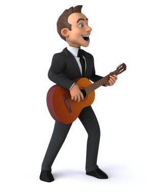 Gitar - 3d çizim ile eğlenceli çizgi film karakteri