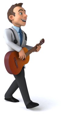Gitar - 3d çizim ile eğlenceli çizgi film karakteri