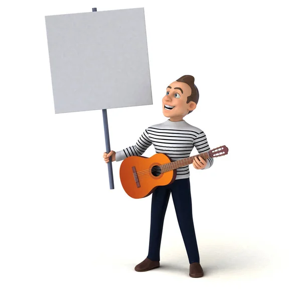 Spaß Cartoon Figur Mit Gitarre Illustration — Stockfoto