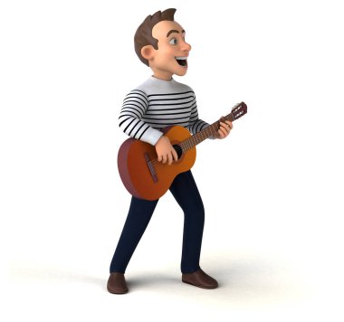 Eğlenceli 3 boyutlu karikatür gitarlı sıradan karakter