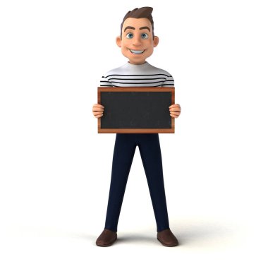 3 boyutlu eğlenceli karikatür tahtası olan sıradan karakter