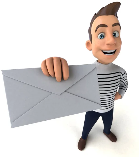 Leuke Cartoon Casual Karakter Met Envelop — Stockfoto