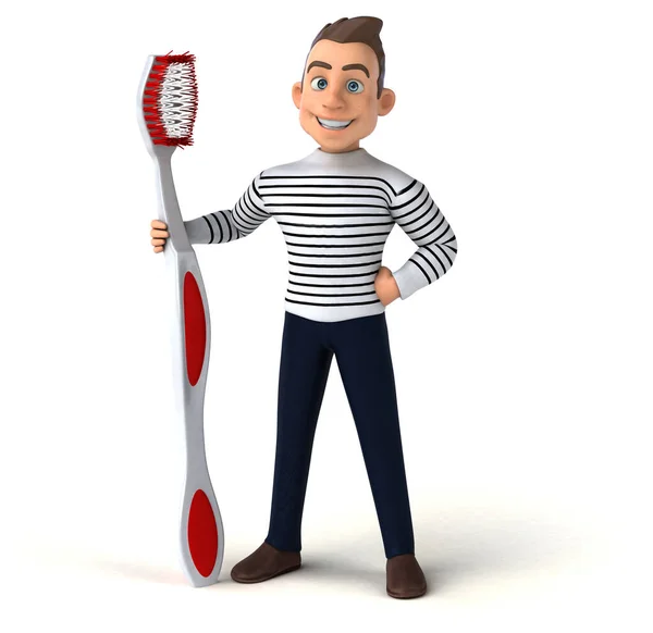 Personagem Casual Divertido Desenho Animado Com Escova Dentes — Fotografia de Stock