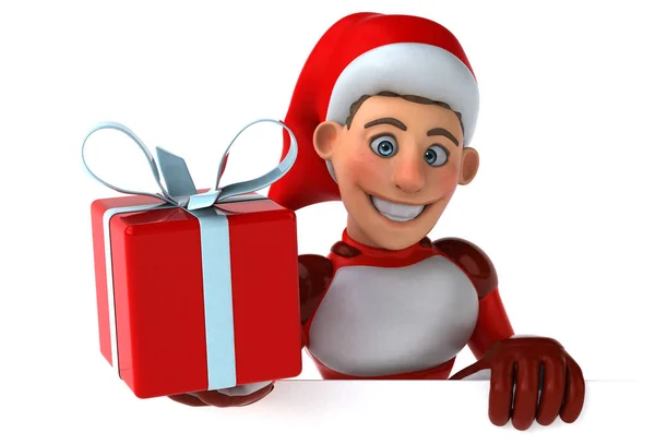 Super Père Noël Amusant Avec Cadeau Illustration — Photo