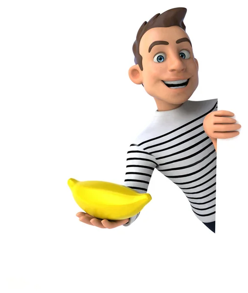Веселий Мультяшний Випадковий Персонаж Бананом — стокове фото