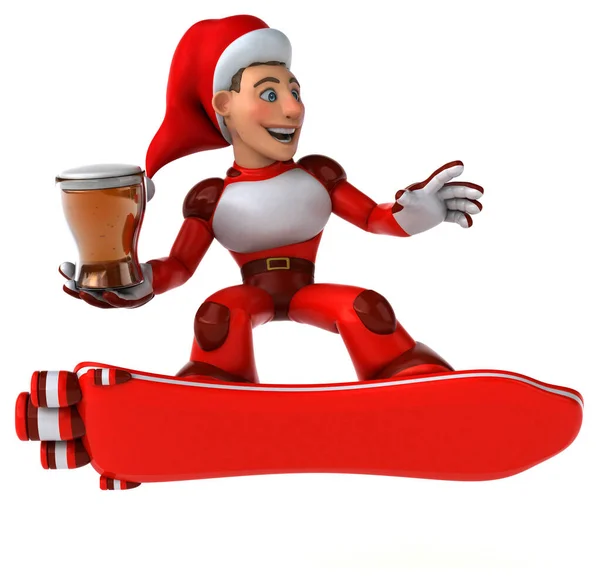 Divertimento Super Babbo Natale Con Birra Illustrazione — Foto Stock