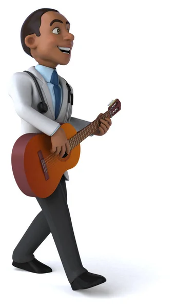 Gitar Çizim Ile Eğlenceli Çizgi Film Karakteri — Stok fotoğraf
