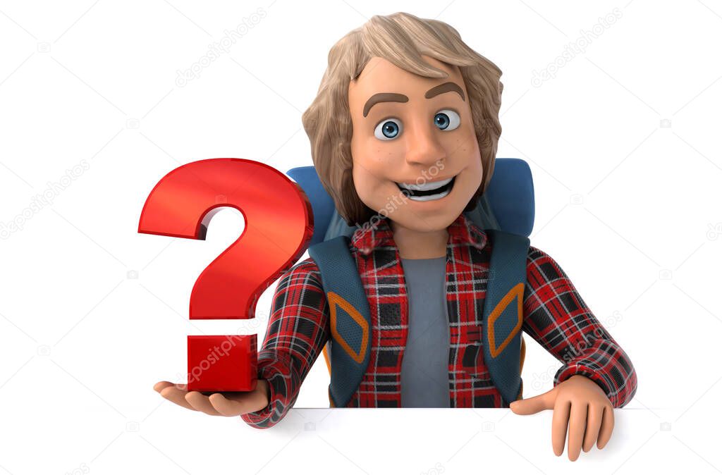  cartoon character with question      - 3D Illustration