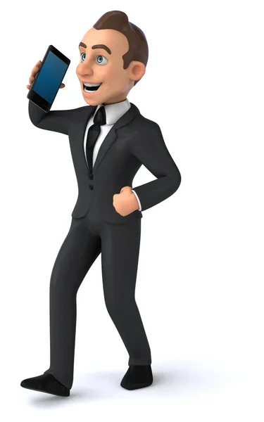 Homem Negócios Divertido Com Smartphone Ilustração — Fotografia de Stock