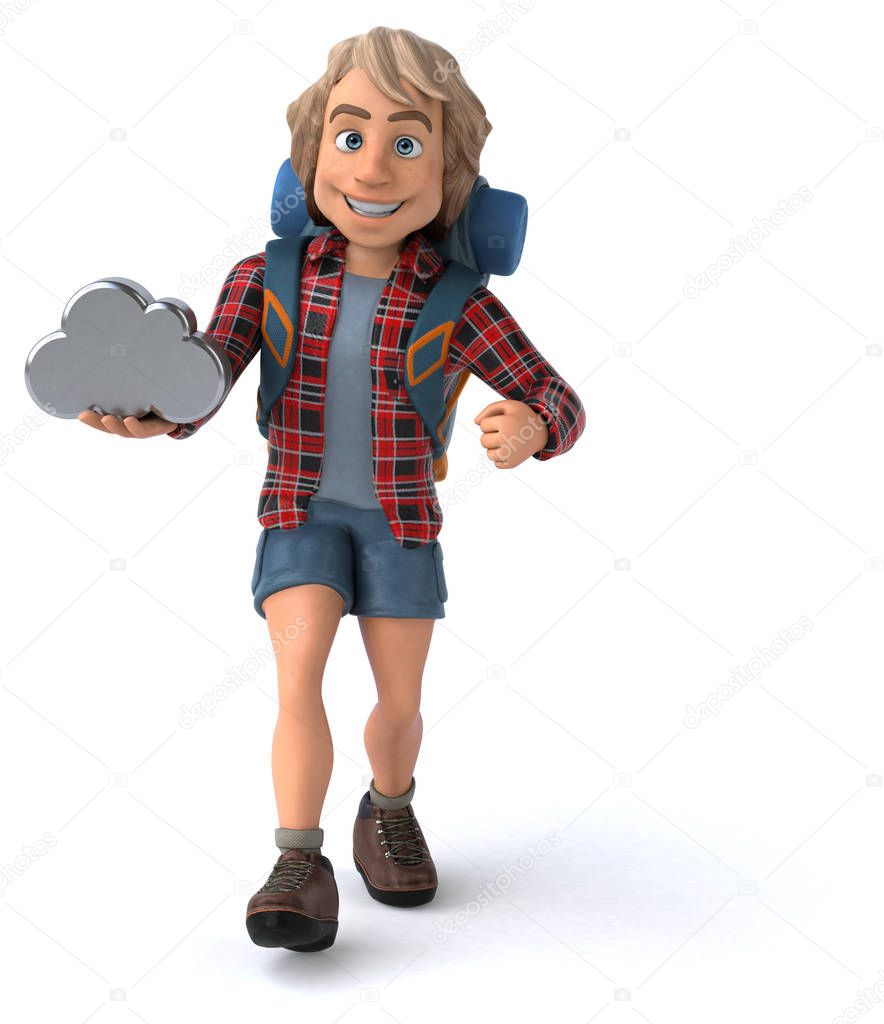 cartoon character with cloud    - 3D Illustration