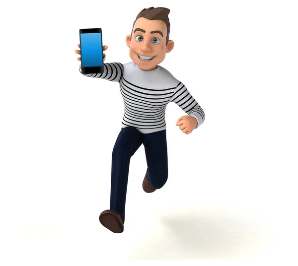 Spaß Cartoon Casual Charakter Mit Smartphone — Stockfoto