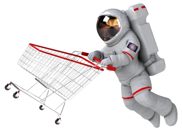 Leuke Astronaut Met Winkelwagen Illustratie — Stockfoto