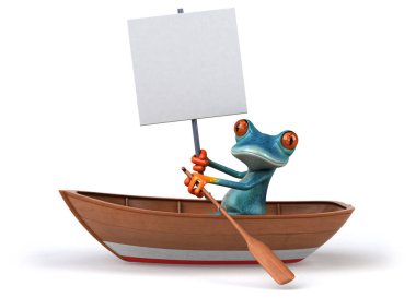 Teknede eğlenceli kurbağa - 3D Görüntü