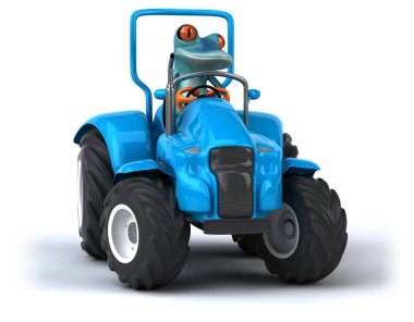 Traktördeki eğlenceli kurbağa - 3D İllüstrasyon