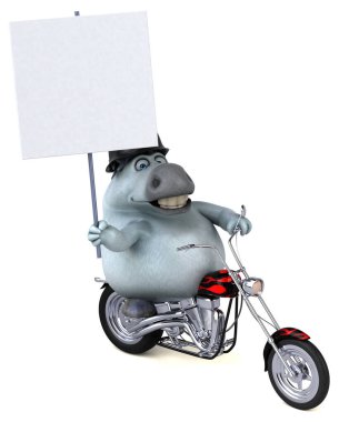 Eğlenceli çizgi film karakteri üzerinde motosiklet - 3d çizim