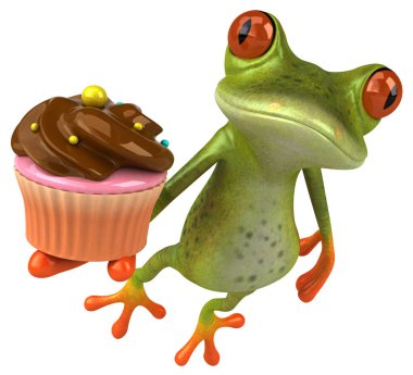 Pasta ile Kurbağa çizgi film karakteri - 3d İllüstrasyon