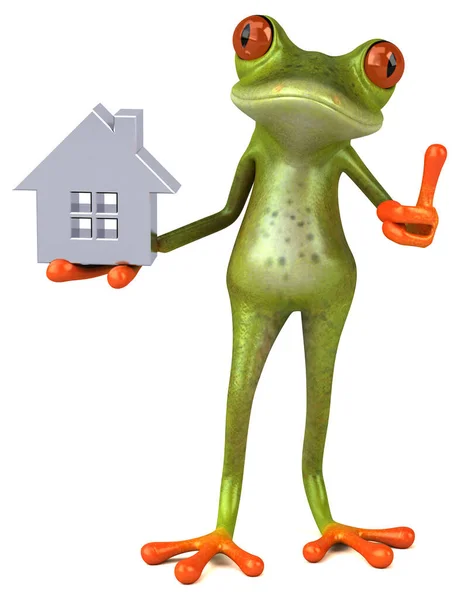 Lustiger Frosch Mit Haus Illustration — Stockfoto