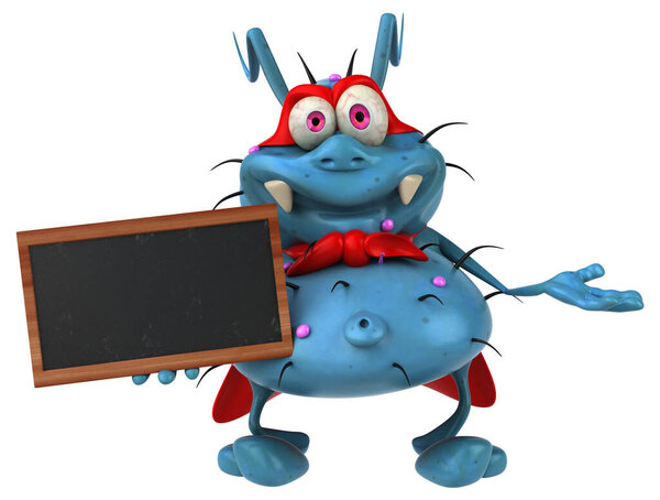 Fun 3D germ monster holding a blackboard