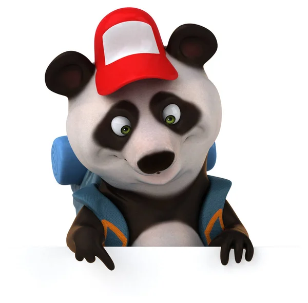 Zabawa Panda Backpacker Postać Kreskówki — Zdjęcie stockowe