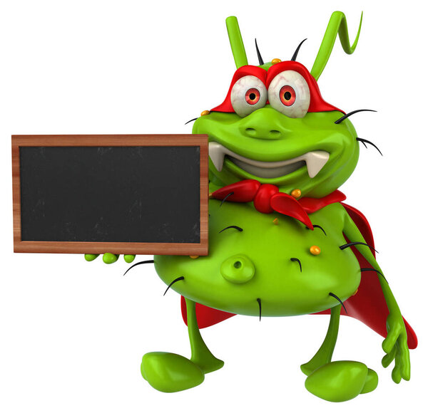 Fun 3D germ monster holding a blackboard