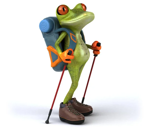 Fun backpacker frog - 3D Illustration