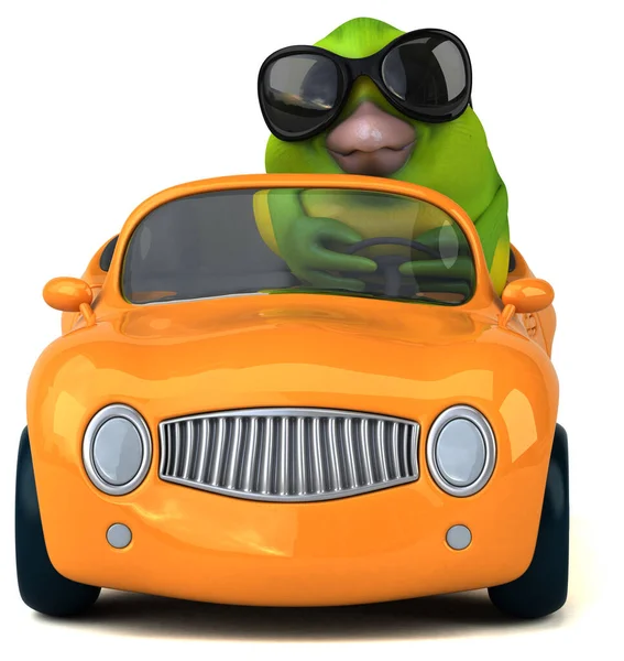 Fun Oiseau Vert Sur Voiture Illustration — Photo