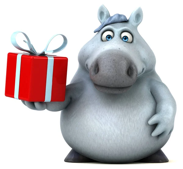 Fun cartoon character with gift  - 3D Illustration