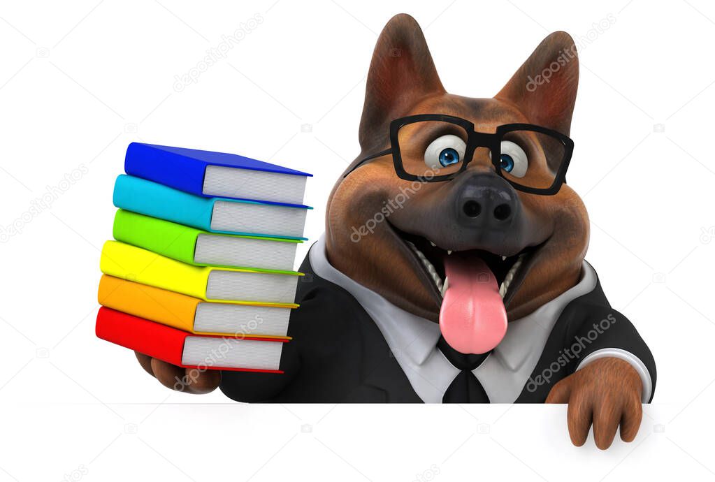 Fun cartoon character with book  - 3D Illustration