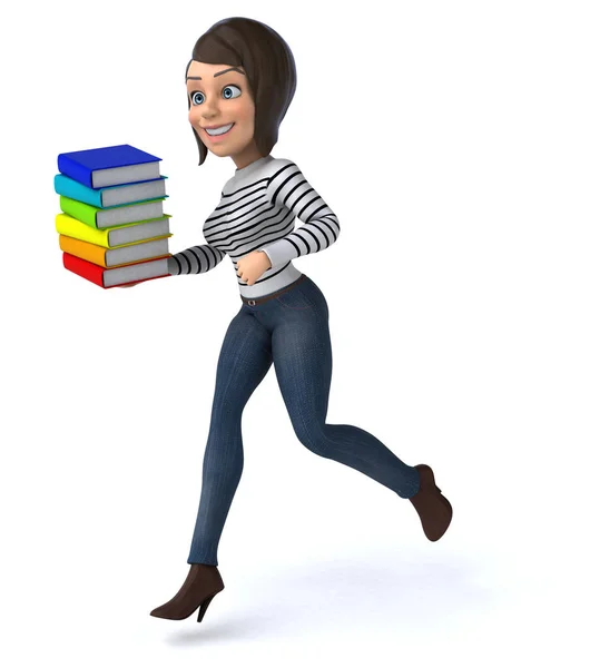 Divertido Desenho Animado Mulher Personagem Casual Com Livros — Fotografia de Stock