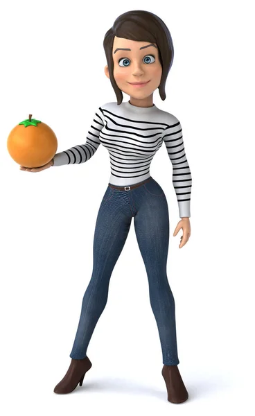 Diversión Dibujos Animados Mujer Personaje Casual Con Naranja — Foto de Stock