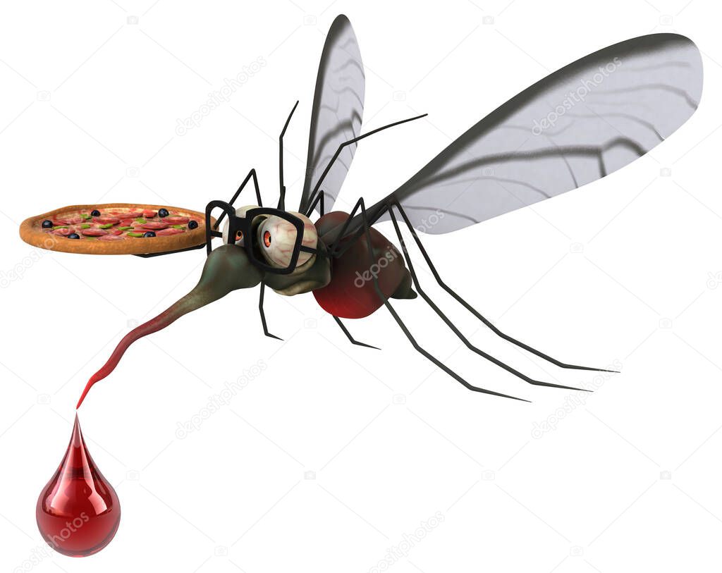 Mosquito  with pizza  - 3D Illustration