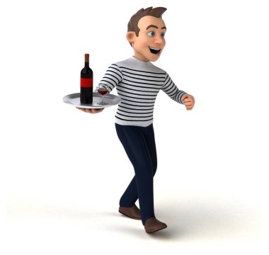 Şarabı olan 3 boyutlu eğlenceli çizgi film karakteri. 