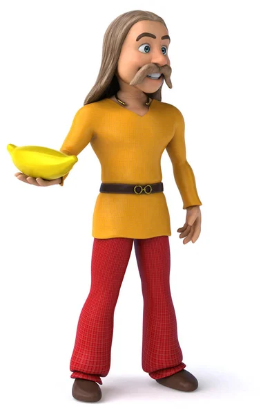 Divertido Personaje Dibujos Animados Con Plátano Ilustración — Foto de Stock