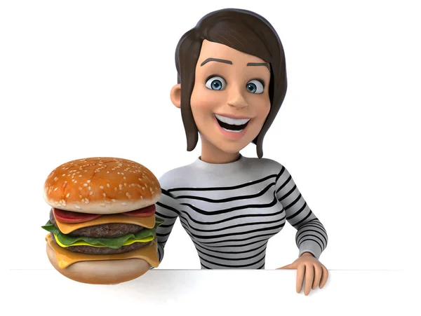 ハンバーガーと楽しい3D漫画のキャラクター — ストック写真