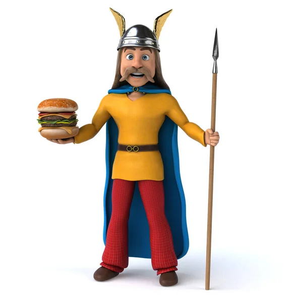 Divertente Personaggio Dei Cartoni Animati Con Hamburger — Foto Stock