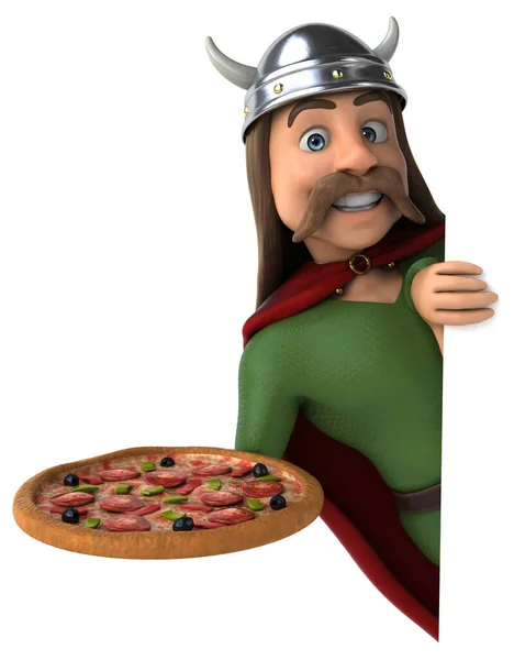 Leuk Personage Met Pizza Illustratie — Stockfoto