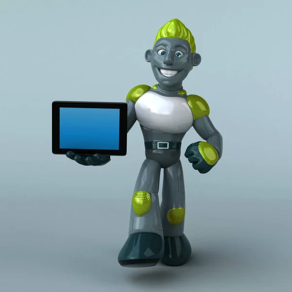 Grüner Roboter Mit Tablet Illustration — Stockfoto
