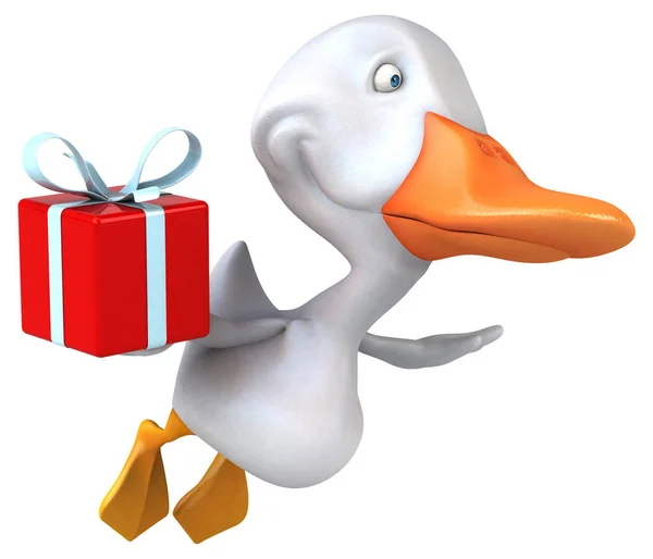 带礼物的有趣鸭 3D说明 — 图库照片