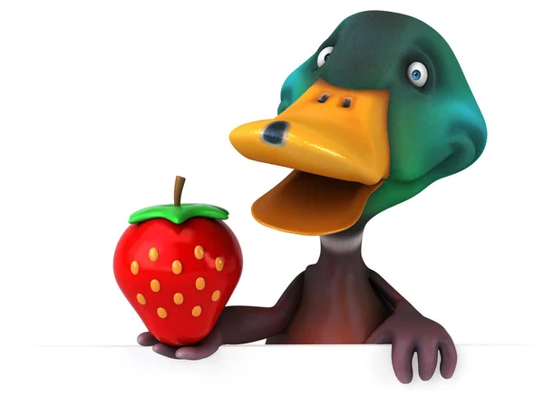 野鸭配草莓 3D插图 — 图库照片